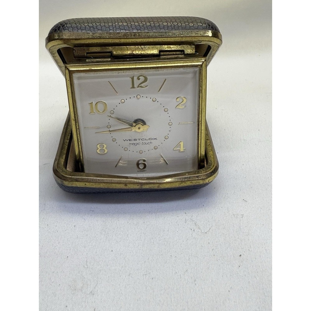 VTG German Westclox Travel Alarm Clock in Leather Case *Works*